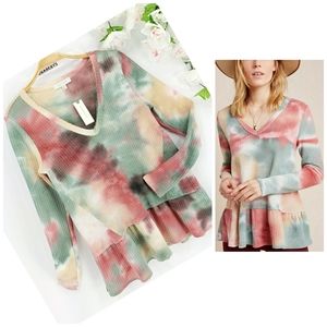 NEW Anthropologie Tallie Peplum Waffle-knit V-Neck Top